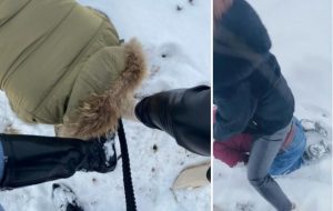思诺S真实带麻麻入圈第二弹雪地野玩M被踢流血-97LZTD-82599