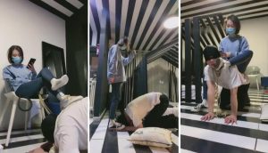 【Q月s】反绑双手运动女生重度踢踹-97LZTD-835066961