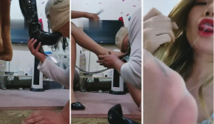【成都叶子】超酷女王长靴肉丝羞辱脚奴-97LZTD-83507613