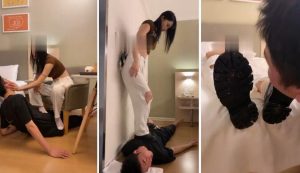 【于努力】被精神小妹狂抽耳光踩踏-97LZTD-84574