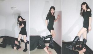 【嘉妮S】楼梯间遛狗-长靴碾压骑马舔脏鞋底肉丝踩踏-97LZTD-91289
