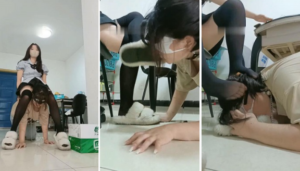 【爱可呀】羞辱反绑军训女教官-骑马耳光鞋底喂食舔黑丝裸足-97LZTD-93169