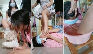 【爱可呀】学姐寝室伺候-胯下辱舔鞋底舌头洗脚吃浓痰面包-97LZTD-94148