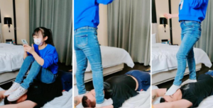 【萌宝儿】掐乳帆布鞋白棉袜踩踏深喉-97LZTD-94746