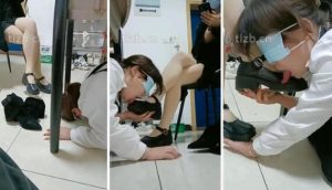 【爱可呀】班花作客玩女奴-跪拜清理鞋底骑马舌头足浴-97LZTD-96694