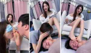 【麋鹿银儿】情侣奴-跪舔裸足奴下奴喂口水踩踏喂食-97LZTD-96544