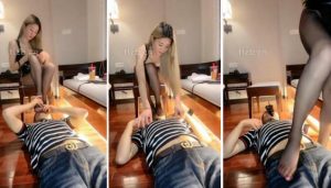 【盛捷女王】性感女王-长靴黑丝脚玩虐-内裤套头【下】-97LZTD-97077